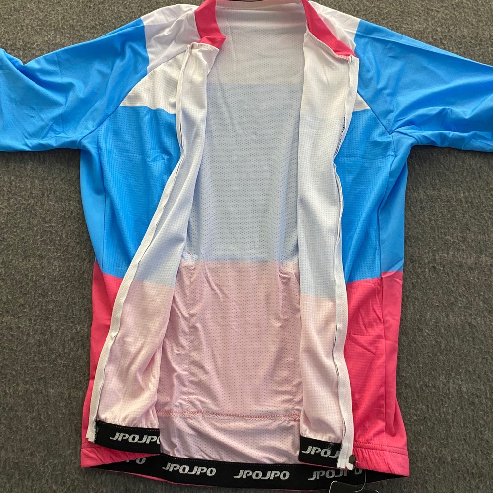 JPOJPO Cycling Jersey Womens Medium Blue Pink Colorblock Quick Dry Short Sleeve - Picture 9 of 12
